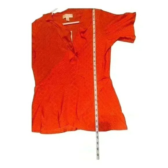 Michael Kors Burnt Orange Ruffled V-Wrap Top, Medium - Picture 5 of 5